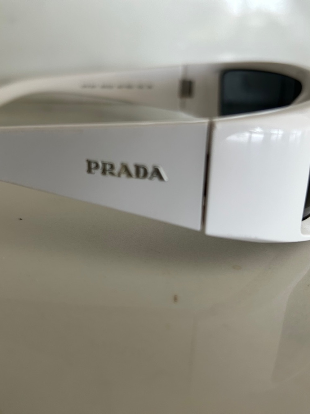 Prada Glossy White Logo Temple Sunglasses